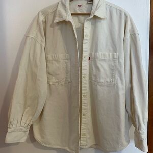 Levi's® Women's Cotton Corduroy Over-Shirt Button Down Pleated White Large